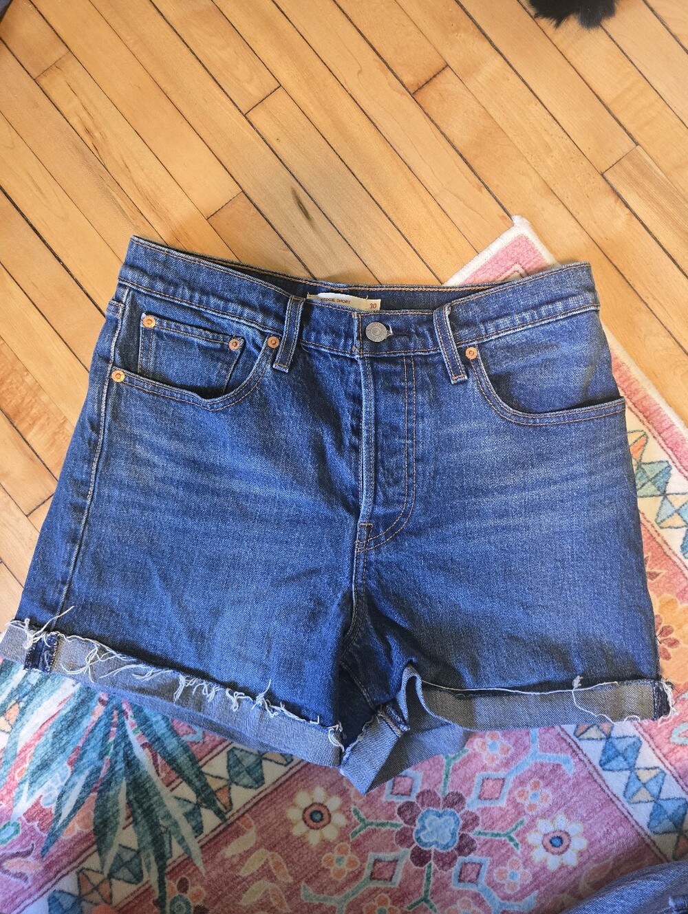 Levi's Button Fly Wedgie Blue Denim Shorts Size 30
